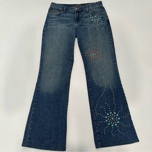 Streets Ahead Women’s Bejeweled Bootcut Flared Boho Western Mid Rise Jeans Sz 31